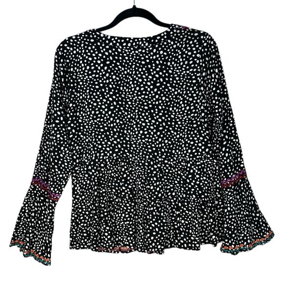 Savanna Jane Top Womens Small Polka Dot Embroidered Bell Sleeve Tiered Blouse - Picture 5 of 6